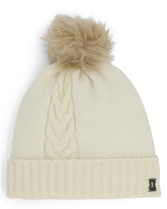 Womens Plait Pom Hat - White